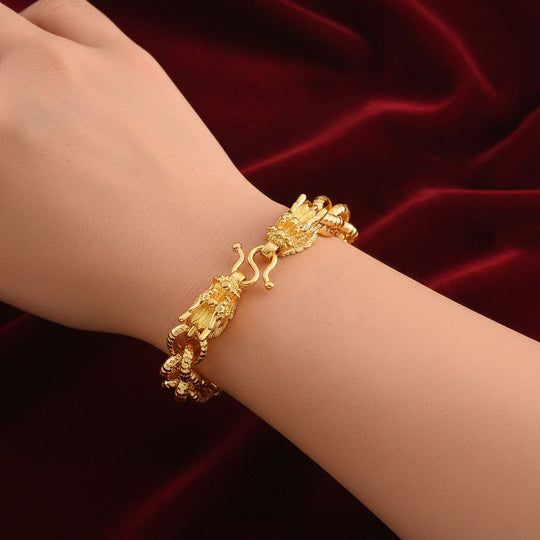 GOLD LOOKS - Doppelter Drachenkopf Königs-Armband ca. 20 cm, Nickelfreies Messing, ca. 40,00g, Goldfarben
