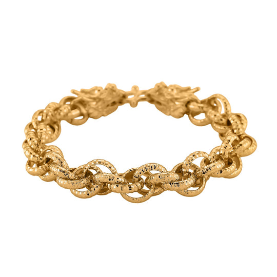 GOLD LOOKS - Doppelter Drachenkopf Königs-Armband ca. 20 cm, Nickelfreies Messing, ca. 40,00g, Goldfarben