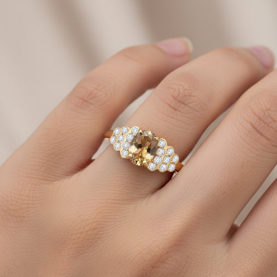 AAA Natürlicher goldener Tansanit, Weißer Zirkon Ring 585 Gold (Größe 19.00) ca. 2,22 ct