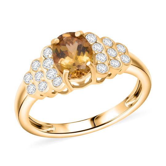 AAA Natürlicher goldener Tansanit, Weißer Zirkon Ring 585 Gold (Größe 19.00) ca. 2,22 ct