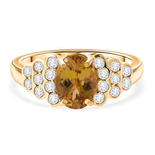 AAA Natürlicher goldener Tansanit, Weißer Zirkon Ring 585 Gold (Größe 19.00) ca. 2,22 ct