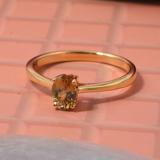 D'Joy Natürlicher goldener Tansanit Ring 925 Silber vergoldet (Größe 20.00) ca. 0,63 ct