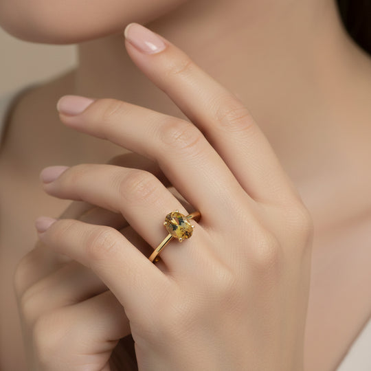 D'Joy Natürlicher goldener Tansanit Ring 925 Silber vergoldet (Größe 20.00) ca. 0,63 ct