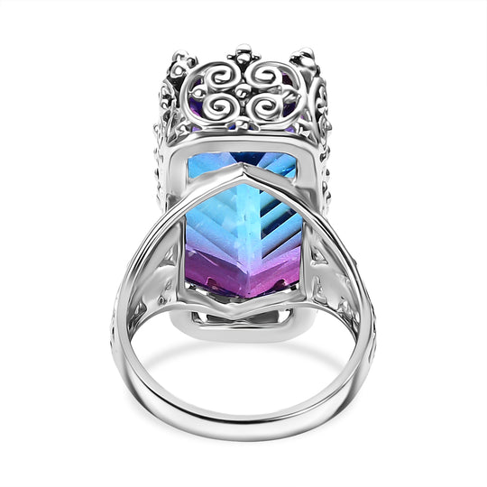 Sajen Silber - Blau-Pink Turmalin Quarz Ring 925 Silber rhodiniert (Größe 19.00) ca. 16.70 ct