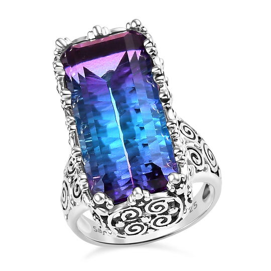 Sajen Silber - Blau-Pink Turmalin Quarz Ring 925 Silber rhodiniert (Größe 19.00) ca. 16.70 ct