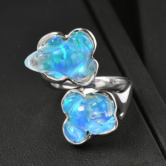 Sajen Silber - Blauer Opaltraum mit Kristallfrosch (Dublette) Ring 925 Silber rhodiniert (Größe 20.00) ca. 12.16 ct