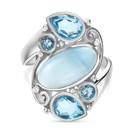Sajen Silber - Larimar, Schweizer Blauer Quartz Dublett Ring 925 Silber rhodiniert (Größe 17.00) ca. 6.10 ct