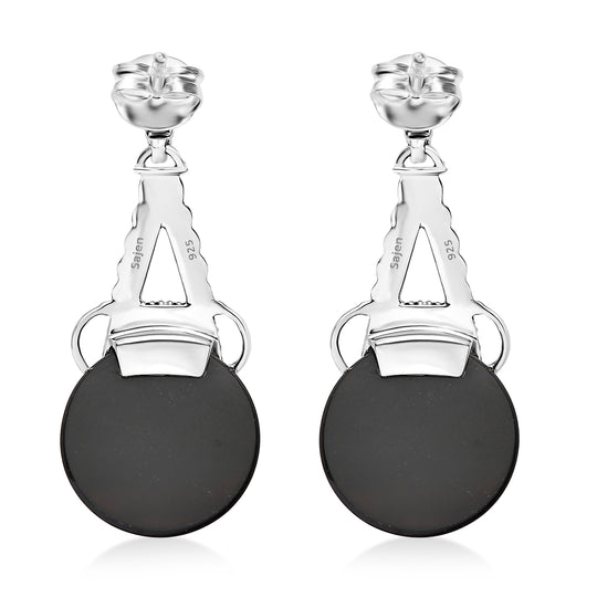 Sajen Silber - Schwarzer Onyx, Roter Granat Ohrringe 925 Silber rhodiniert ca. 11.30 ct