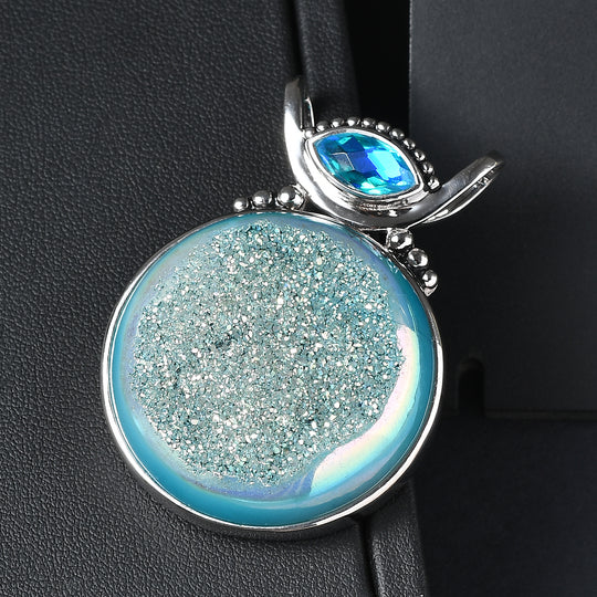 Sajen Silber - AAA Drusy, Regenbogen Paraiba Anhänger 925 Silber rhodiniert ca. 113.60 ct