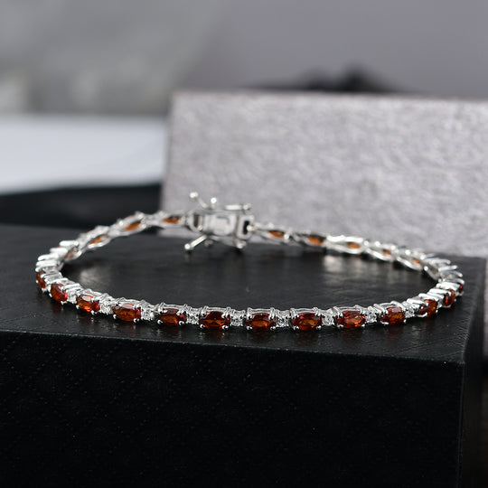D'Joy AAA Hessonit Granat, Weißer Zirkon Armband ca. 20 cm 925 Silber rhodiniert ca. 9,23 ct.