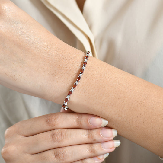 D'Joy AAA Hessonit Granat, Weißer Zirkon Armband ca. 20 cm 925 Silber rhodiniert ca. 9,23 ct.