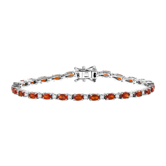 D'Joy AAA Hessonit Granat, Weißer Zirkon Armband ca. 20 cm 925 Silber rhodiniert ca. 9,23 ct.