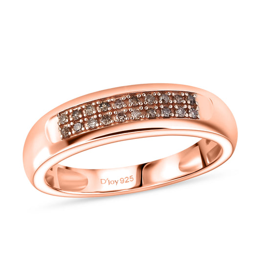 D'Joy Natürlicher Champagner Diamant Ring 925 Silber 750 Roségold Vermeil (Größe 21.00) 0.10 ct