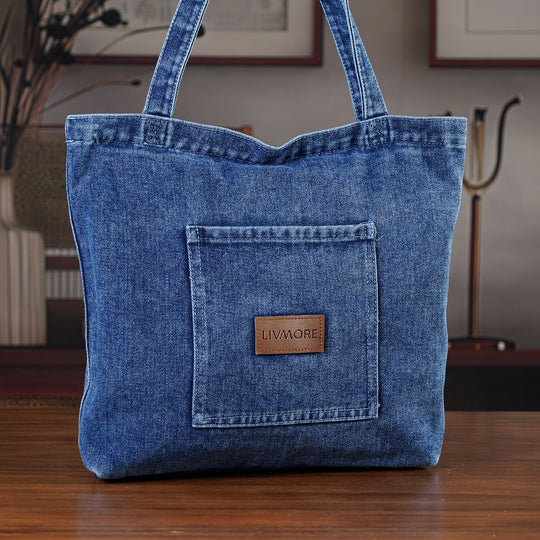 LIVMORE Shopper Tasche mit Reißverschlussfach und Innenfach 42 x 34 x 8 cm Hellblau