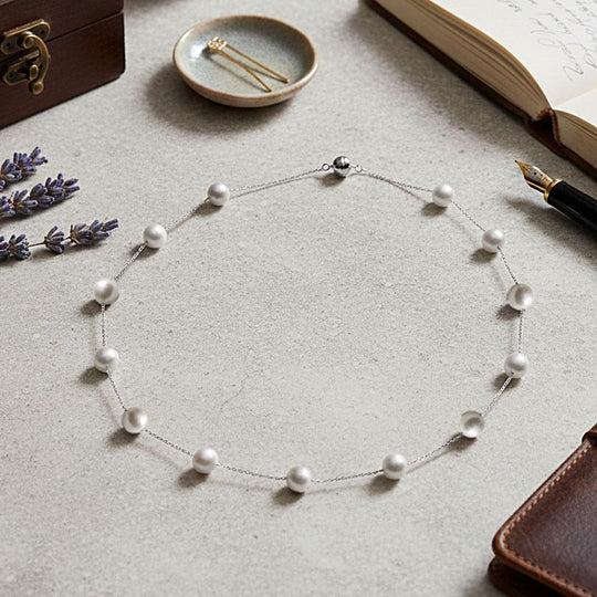 D'Joy AAA Weiße Edison Perle (9-10 mm) Halskette ca. 50 cm 925 Silber rhodiniert
