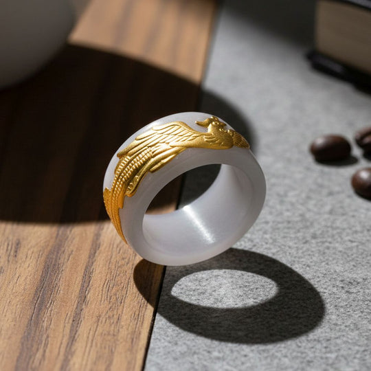 EXTREM SELTEN Natürliche Weiße Jadeite Jade Ring (Größe 16.00) 999 Gelbgold ca. 45.00 ct
