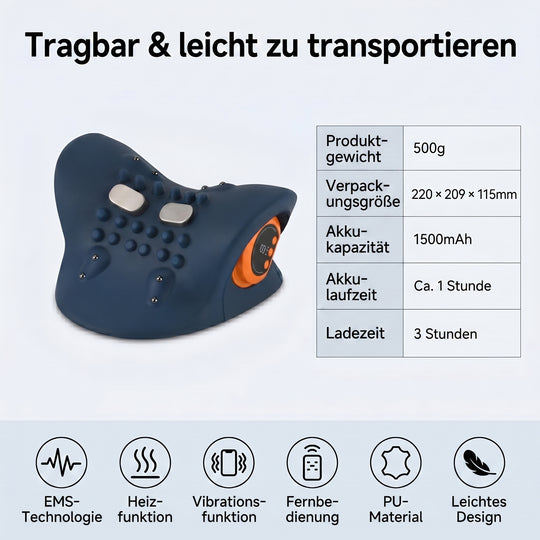 LIVMORE EMS-Nackenmassagegerät mit Fernbedienung, 6 Intensitätsstufen, 1500 mAh Akku, Dunkelblau
