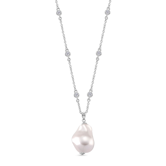 EVER TRUE Weißer Zirkonia, Sleeping Beauty Türkis farbe Muschelperle Halskette ca. 50 cm Nickelfreies Messing rhodiniert 0.91 ct