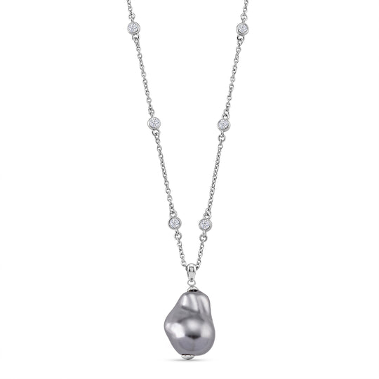 EVER TRUE Weißer Zirkonia, Sleeping Beauty Türkis farbe Muschelperle Halskette ca. 50 cm Nickelfreies Messing rhodiniert 0.91 ct