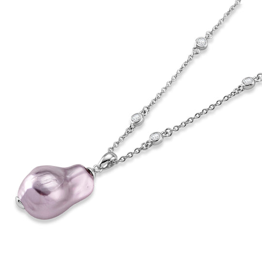 EVER TRUE Weißer Zirkonia, Sleeping Beauty Türkis farbe Muschelperle Halskette ca. 50 cm Nickelfreies Messing rhodiniert 0.91 ct