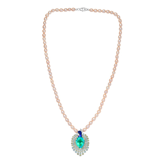D'Joy Pfau Quarz Triplette, Perle (3.5-4 mm) Halskette ca. 45 cm 925 Silber rhodiniert