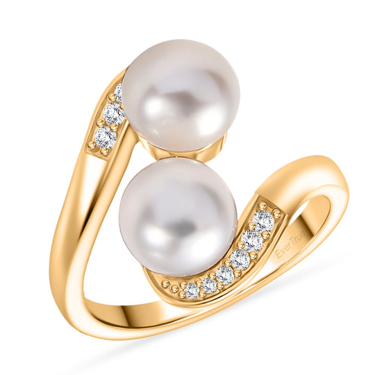 EVER TRUE Süßwasser Perle (7-7.5 mm), Weißer Zirkon Ring Nickelfreies Messing, goldfarben (Größe 17.00)