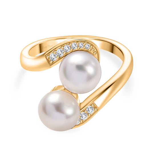 EVER TRUE Süßwasser Perle (7-7.5 mm), Weißer Zirkon Ring Nickelfreies Messing, goldfarben (Größe 17.00)
