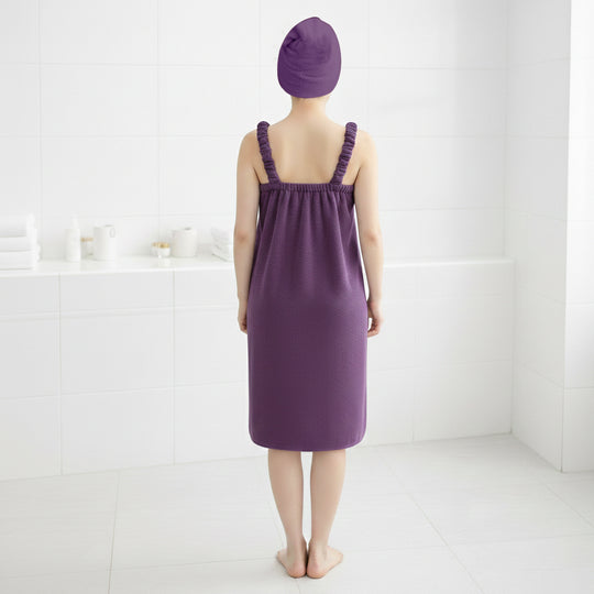 LIVMORE 2er-Set Plüsch-Badehandtuchkleid mit Trägern 140x82cm, Tasche und Haarturban, 260gsm 100% Polyester, Rosenrosa