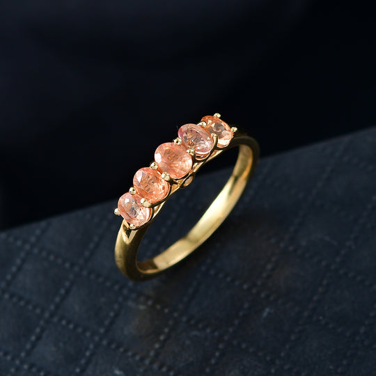 D'Joy AA Goldener Saphir, Weißer Diamant Ring 925 Silber 750 Gelb Vergoldet (Größe 19.00) ca. 1,24 ct