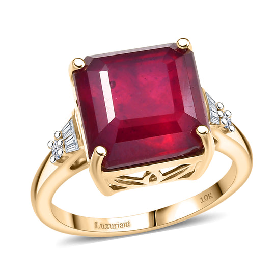 LUXURIANT (10-16 Werktage Lieferzeit) 9,50 ct. AAA Niassa Rubin und Labor Diamant Ring in 417 Gold