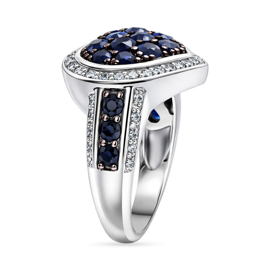 D'Joy Ceylon-Saphir, Weißer Zirkon Ring 925 Silber rhodiniert (Größe 21.00) ca. 2.74 ct