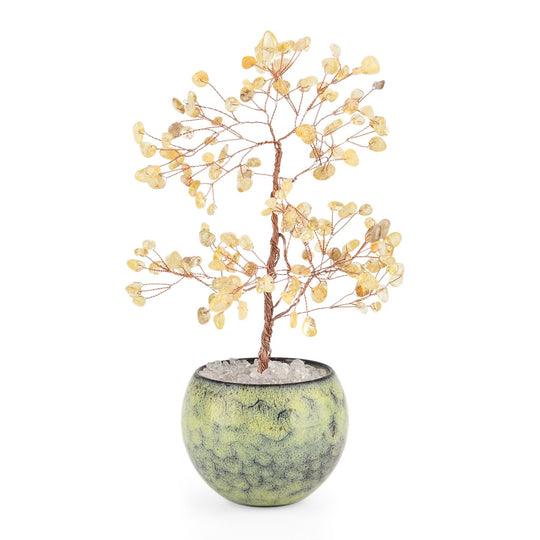 LIVMORE Edelsteinbaum mit 168 Citrin Perlen Keramikschale ca. 18 cm Gelb