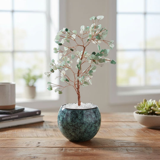 LIVMORE Edelsteinbaum mit 168 Aventurin Perlen Keramikschale ca. 18 cm Grün
