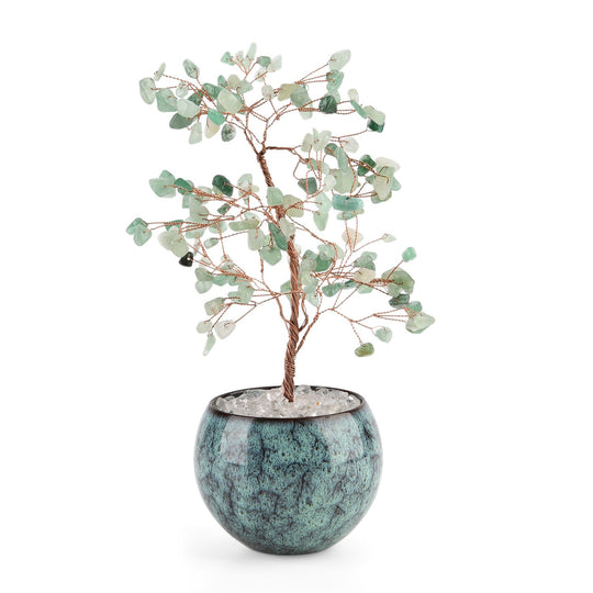 LIVMORE Edelsteinbaum mit 168 Aventurin Perlen Keramikschale ca. 18 cm Grün