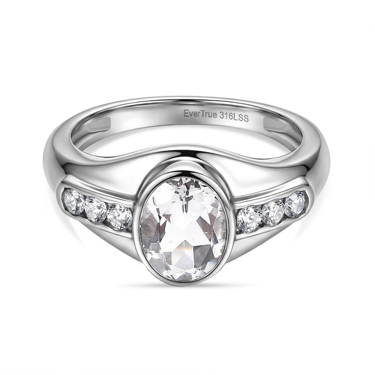 EVER TRUE Weißer Topas, Weißer Zirkonia Ring 316L Edelstahl (Größe 20.00)