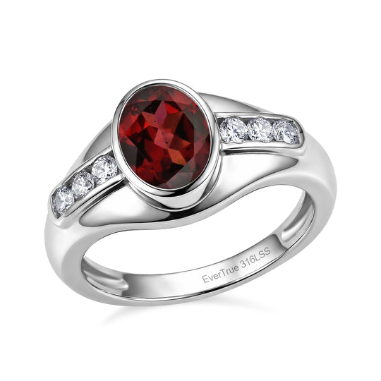EVER TRUE Roter Granat, Weißer Zirkonia Ring 316L Edelstahl (Größe 19.00)