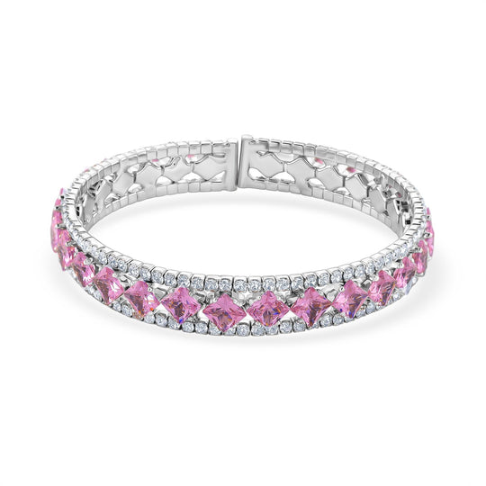 Rosa Zirkonia, Weißer Zirkonia Armreif, Flexibles (ca. 18-19 cm), Nickelfreies Messing