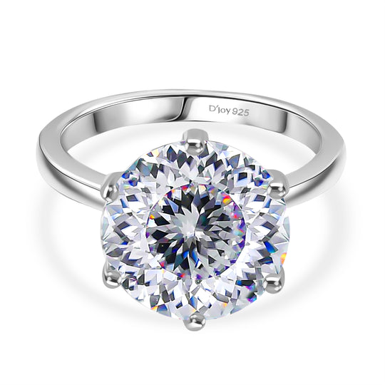 D'Joy 161 Facettiert Moissanit (Rund 12mm) Ring 925 Silber rhodiniert (Größe 20.00) ca. 6.75 ct