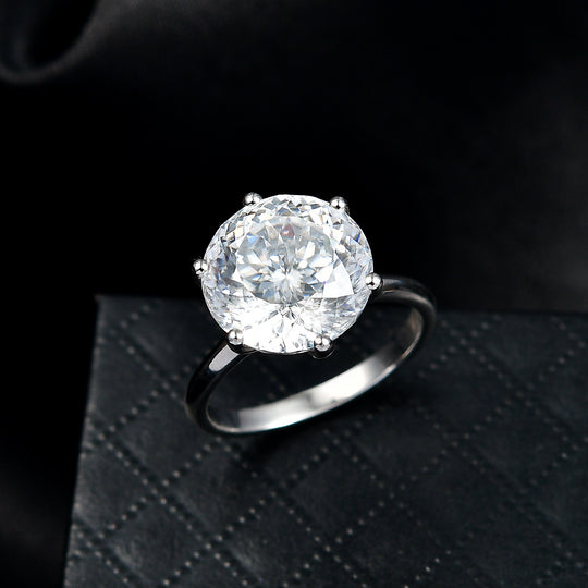 D'Joy 161 Facettiert Moissanit (Rund 12mm) Ring 925 Silber rhodiniert (Größe 20.00) ca. 6.75 ct