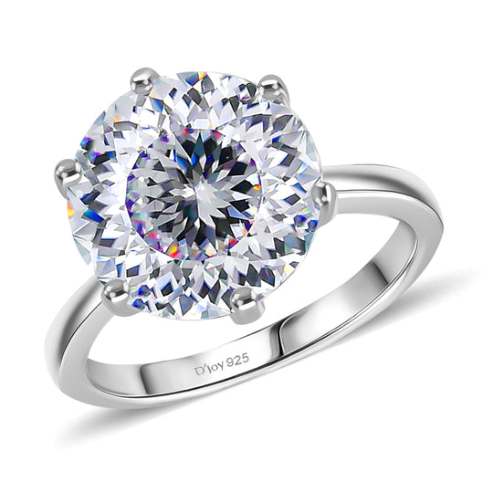 D'Joy 161 Facettiert Moissanit (Rund 12mm) Ring 925 Silber rhodiniert (Größe 20.00) ca. 6.75 ct