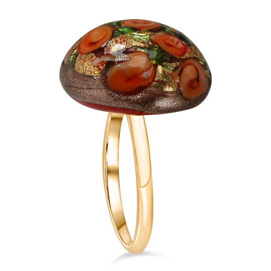 IL MURANO DI FRANCESCA - Roter MILLEROSE CABOCHON Ring 925 Silber 750 Gelbgold Vermeil (Größe 20.00)