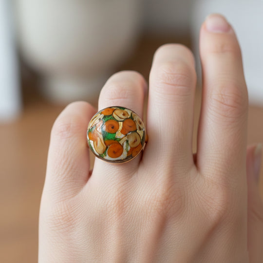 IL MURANO DI FRANCESCA - Ivory MILLEROSE CABOCHON Ring 925 Silber 750 Gelbgold Vermeil (Größe 18.00)