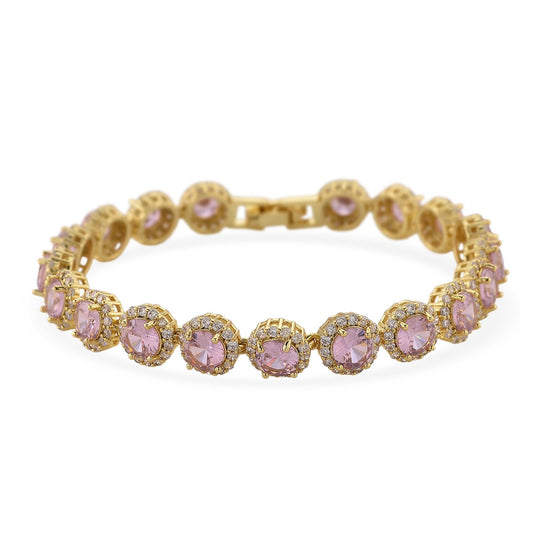 Rosa Zirkonia, Weißer Zirkonia Armband ca. 19 cm Nickelfreies Messing