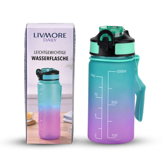 LIVMORE Komfort Trinkflasche mit Trinkhalm und Trageschlaufe, 500 ml, Scwharz
