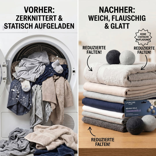 LIVMORE Trocknerbälle aus Wollfilz zur Wäschepflege, 4er Set, Grau Weiß