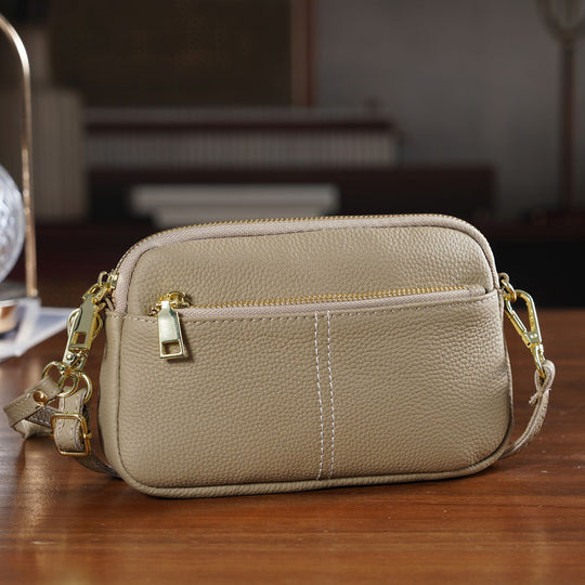 Echtes Leder Umhängetasche mit Reißverschluss 21 x 5 x 14 cm Khaki