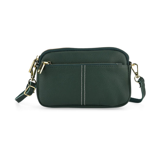 Echtes Leder Umhängetasche mit Reißverschluss 21 x 5 x 14 cm Khaki