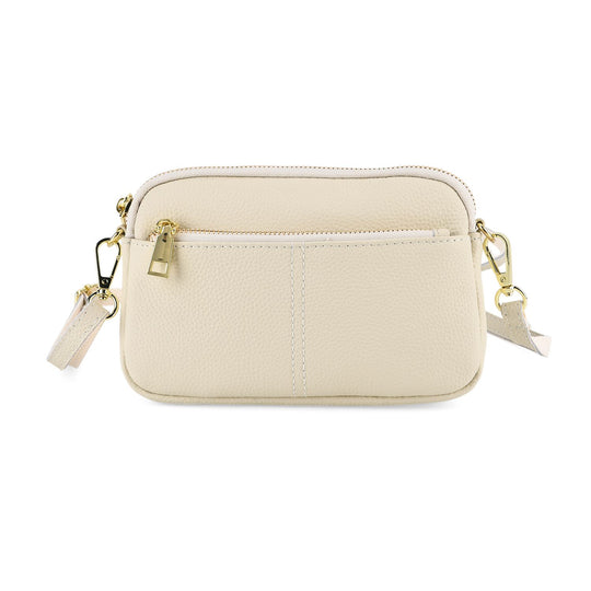 Echtes Leder Umhängetasche mit Reißverschluss 21 x 5 x 14 cm Khaki