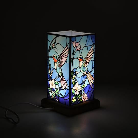 LED Tischlampe, Eschenholz und Acryl, mit USB Anschluss, Mehrfarbig