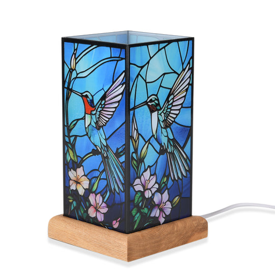LED Tischlampe, Eschenholz und Acryl, mit USB Anschluss, Mehrfarbig
